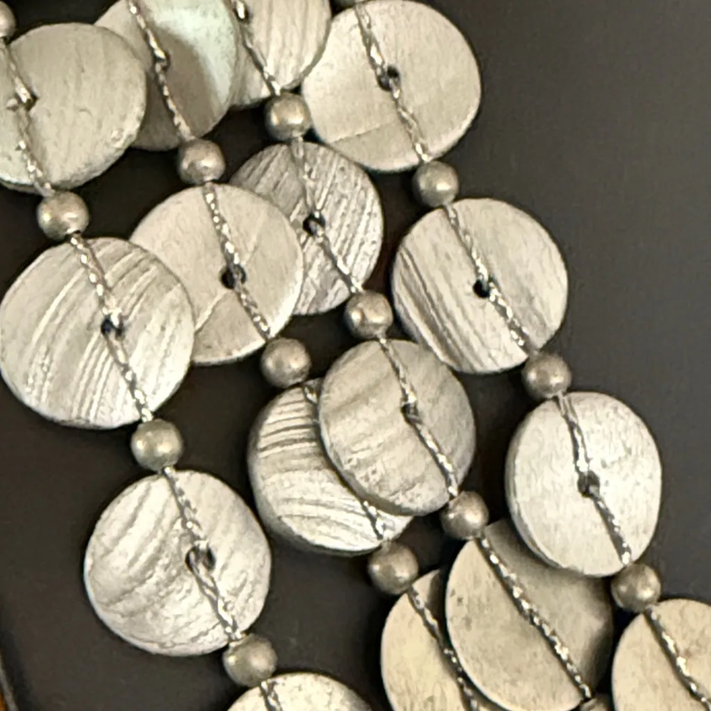 Chico’s 4 strand Silver tone beaded disc statement necklace - Image 3