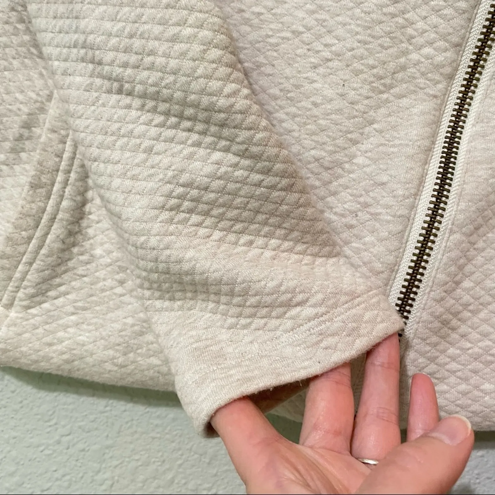 Cabi Cream Knit Moto Zip Bomber Jacket Womens XS Cotton Blend Lightweight - Image 7