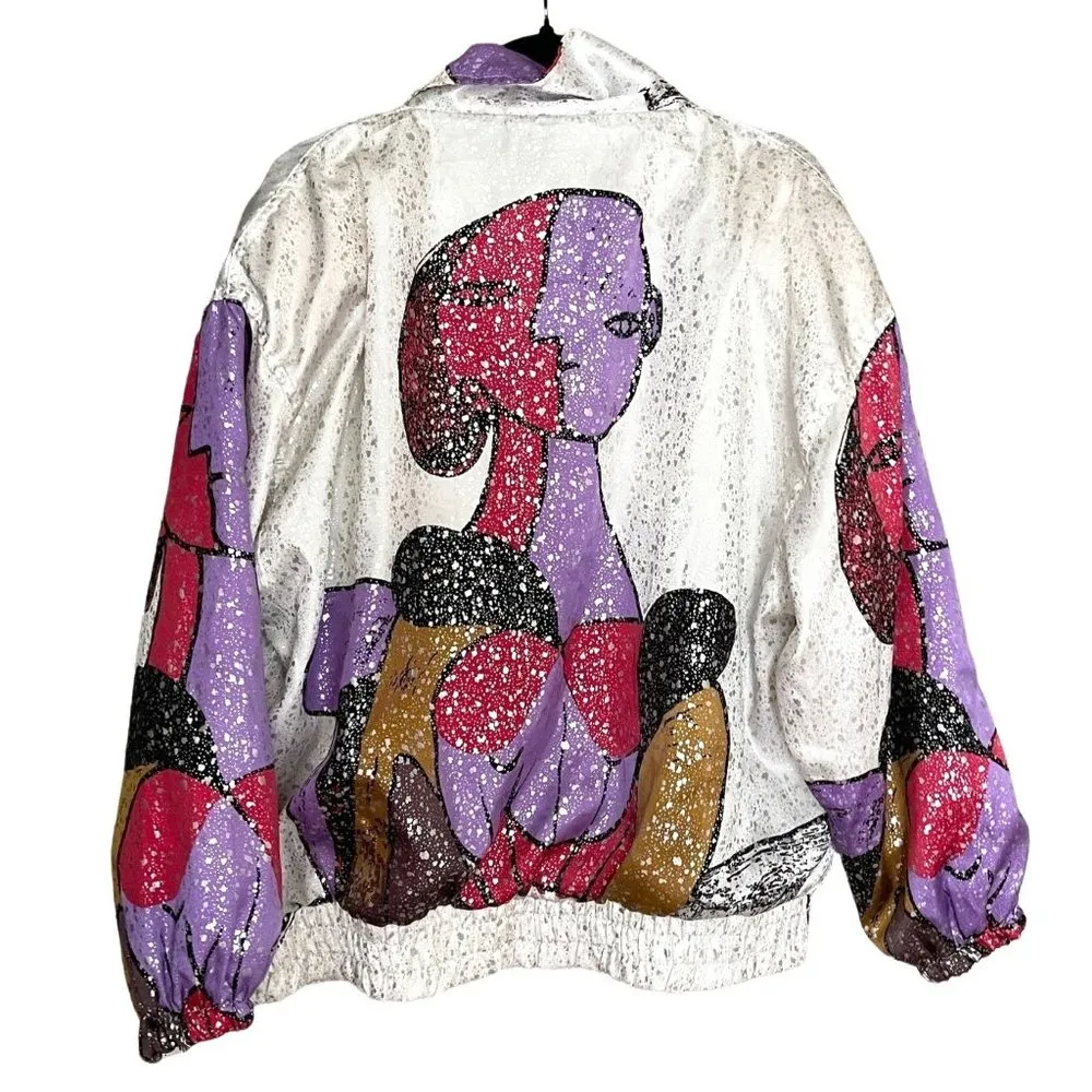 Women's Vintage Picasso Bomber Jacket Windbreaker Size L Size L - Image 2