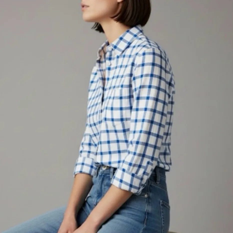 J. Crew Factory Top Shirt Plaid Flannel Blue White XS Preppy Casual Work - Image 2
