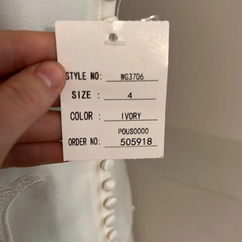 Galina NWT Mikado Ivory Lace Sequin Knee Length Bridal Rehearsal Dress - Image 6