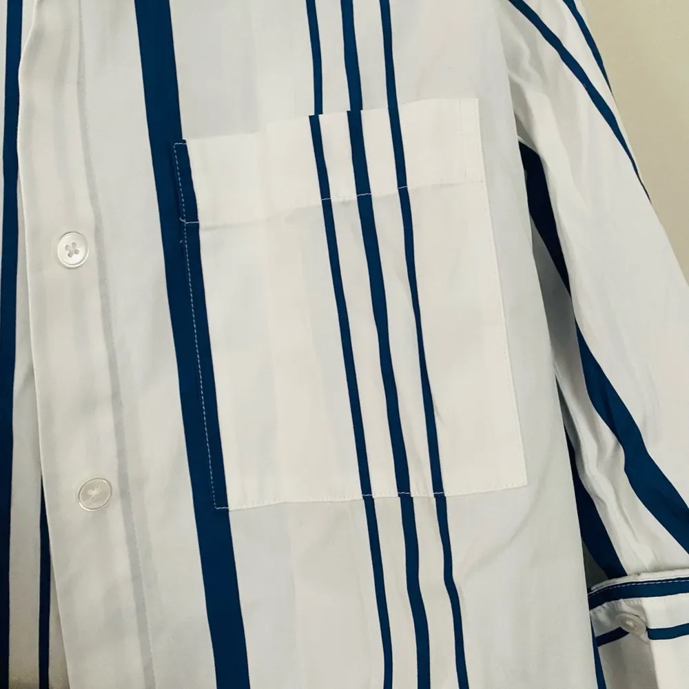 Madewell Poplin Easy Y-Neck Button-Up Shirt Blue White Stripes Top Women’s XXS - Image 13