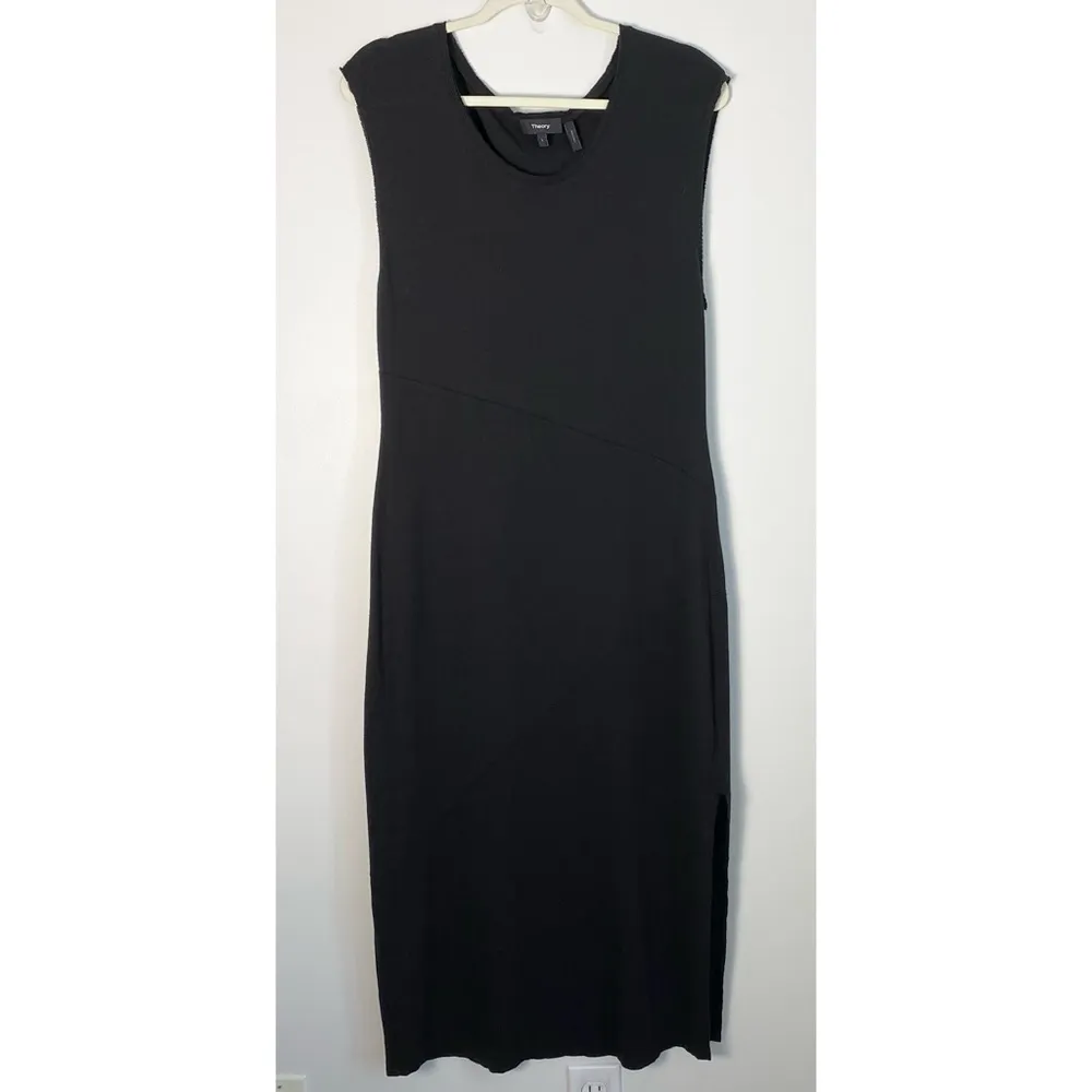 Theory Plume Seamed Tee Pima Cotton Blend Jersey Midi Dress Large Black Soft - Image 14