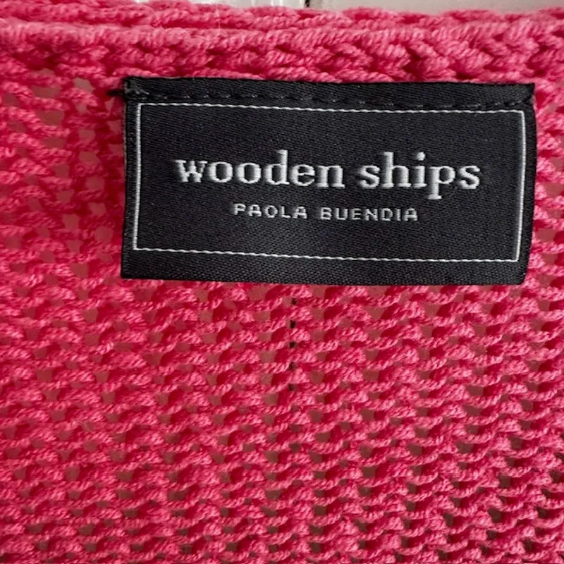 Wooden Ships Bright Pink Stripe V-neck Pullover Sweater Small/Medium - Image 6
