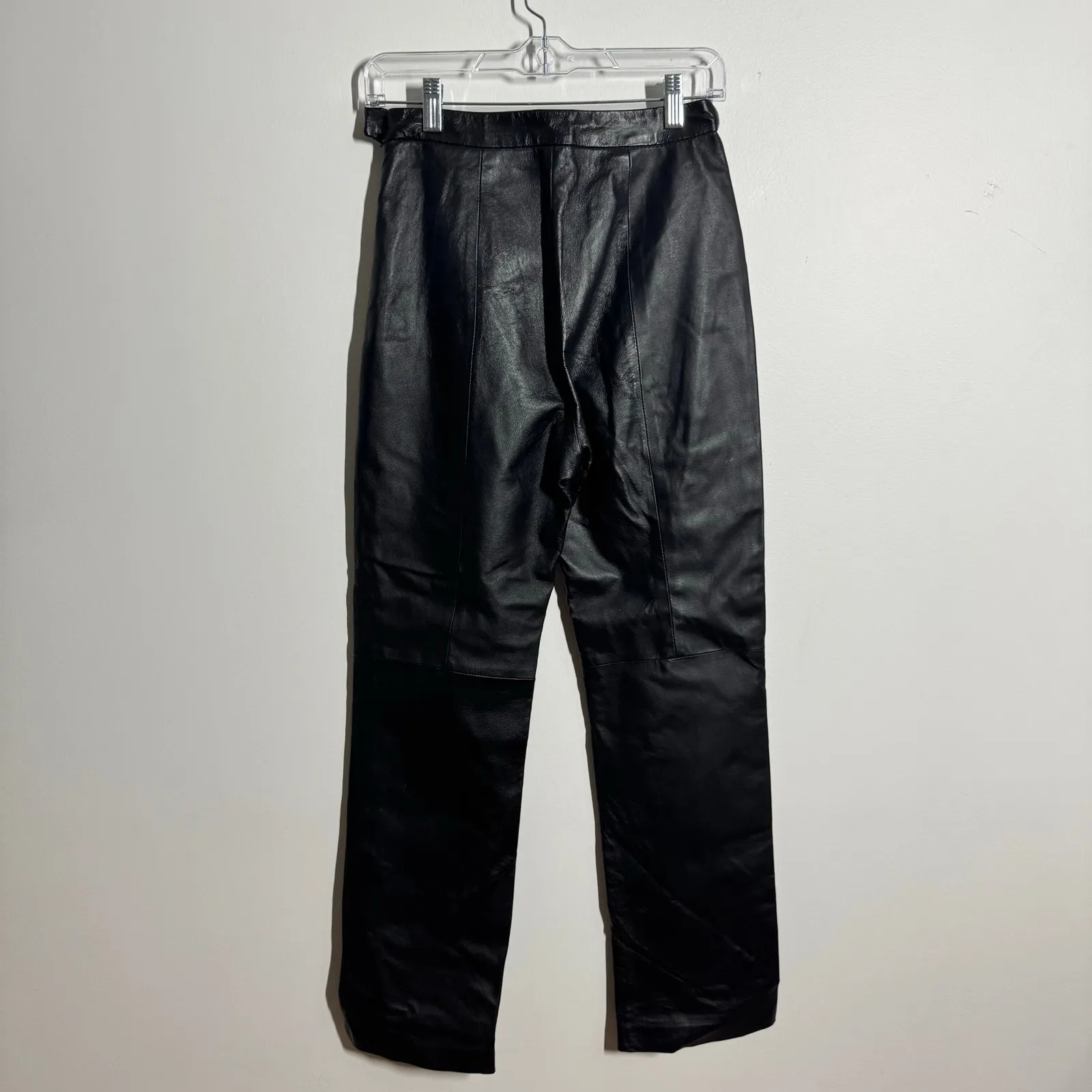 Clio Leather Pants Women 4 Black 100% Leather High Waist Straight Fit Moto Biker - Image 2