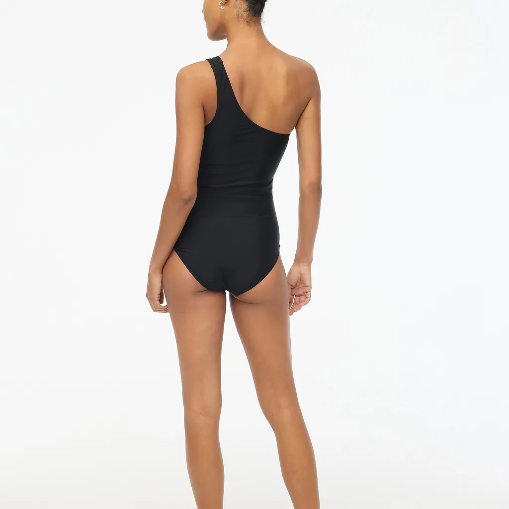 NWT J Crew Ruched Swimsuit Reg Rise Sz L One Shoulder Shelf Bra Black w Liner Size L - Image 3