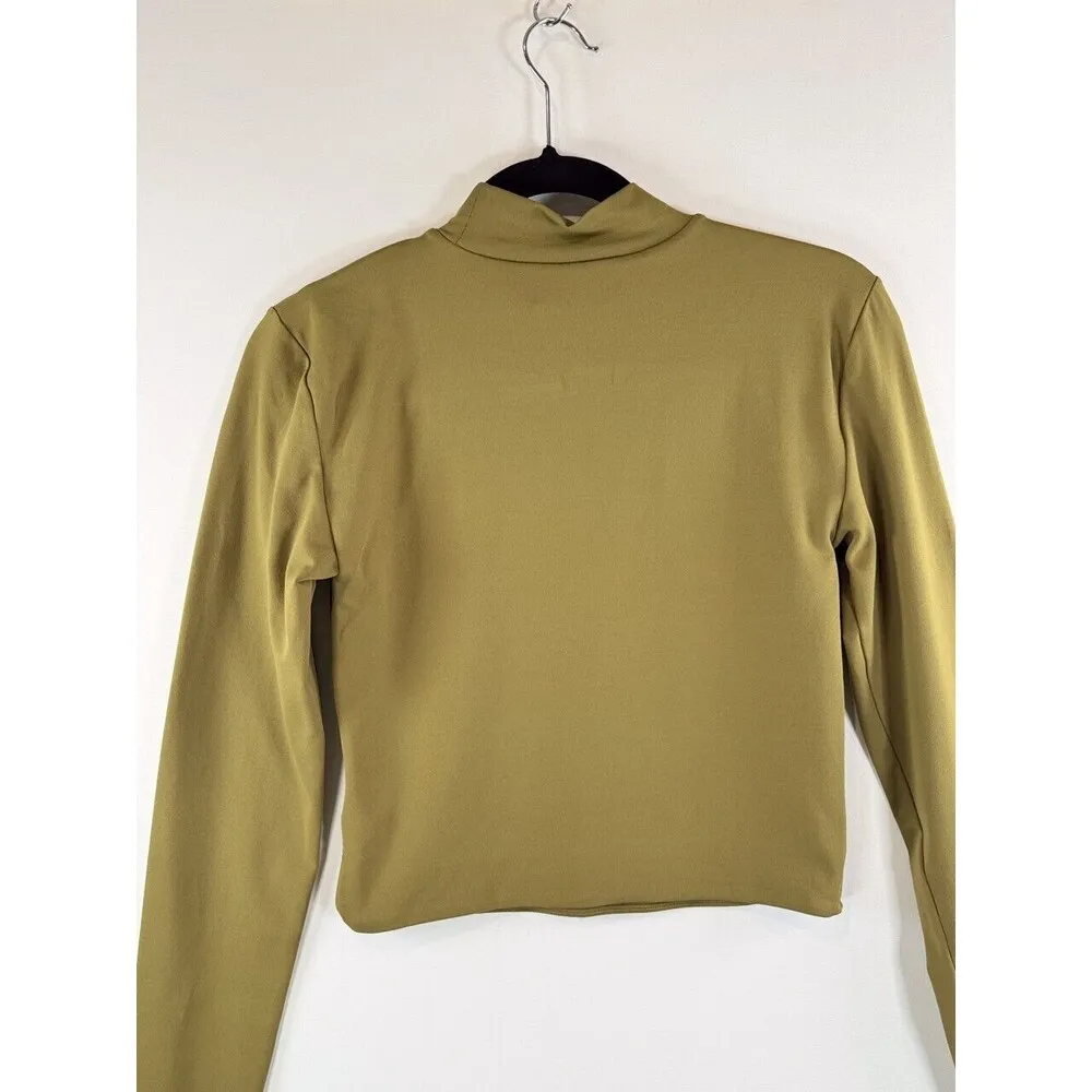 Aritzia Babaton Womens Top Green Cropped Mock Neck Long Sleeve Pullover Medium - Image 8