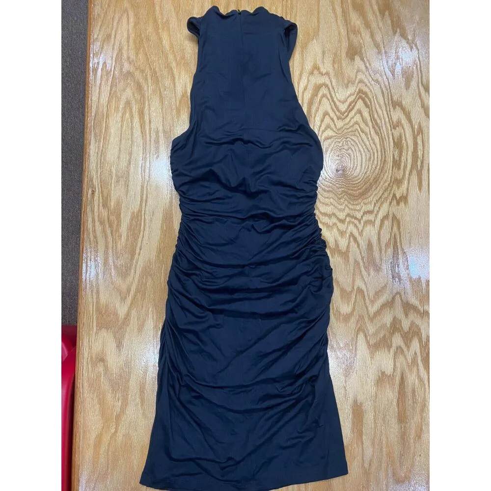 Susana Monaco Bodycon Mini Dress Womens Medium Black Crossover Halter Ruched B48 - Image 3