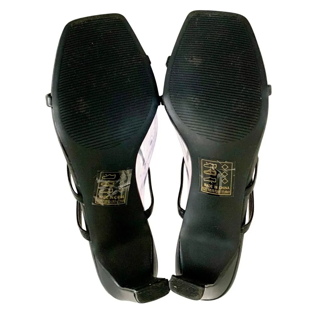 Qupid Kaylee Strappy Heel Mule Sandals US 10 EUR 41 Black PU Leather Slip On - Image 6