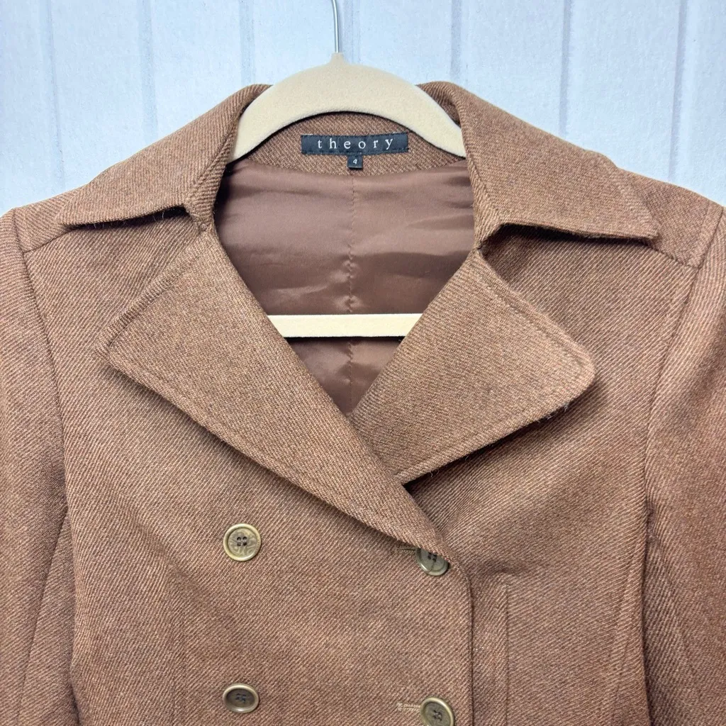Theory Wool Brown Double-Breasted Blazer Size 4 - Image 4