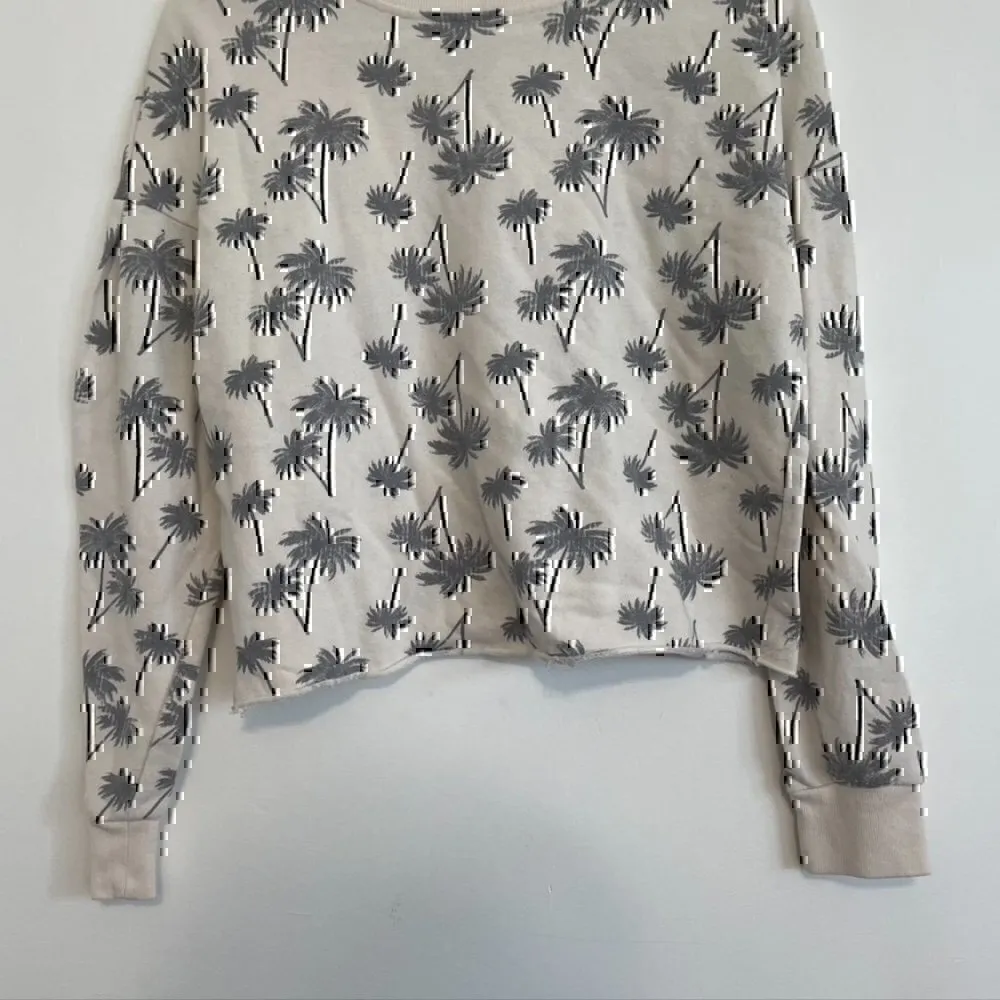 ZOE LIV Cream Beige Gray Palm Tree Cropped Boxy Pullover Crewneck Sweatshirt S - Image 5