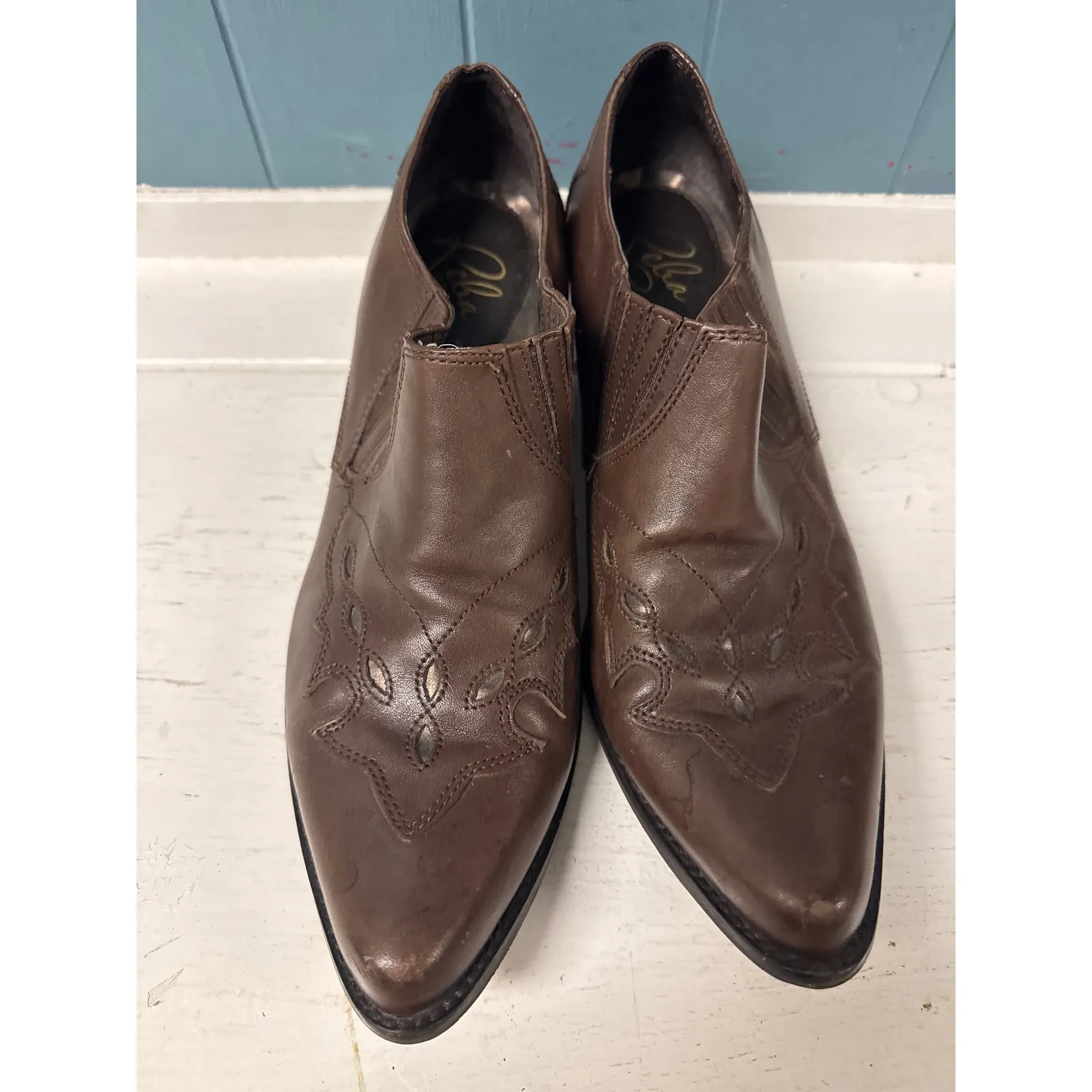 Reba‎ Brown Leather Ankle Boots Western Inspired Pointed Toe Womens Shoes - Image 2