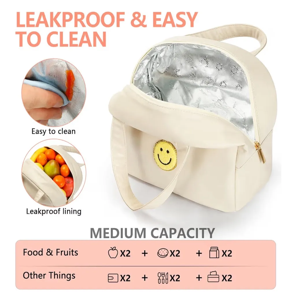 Cream Smiley Face Insulated Lunch Bag Yellow - Image 4