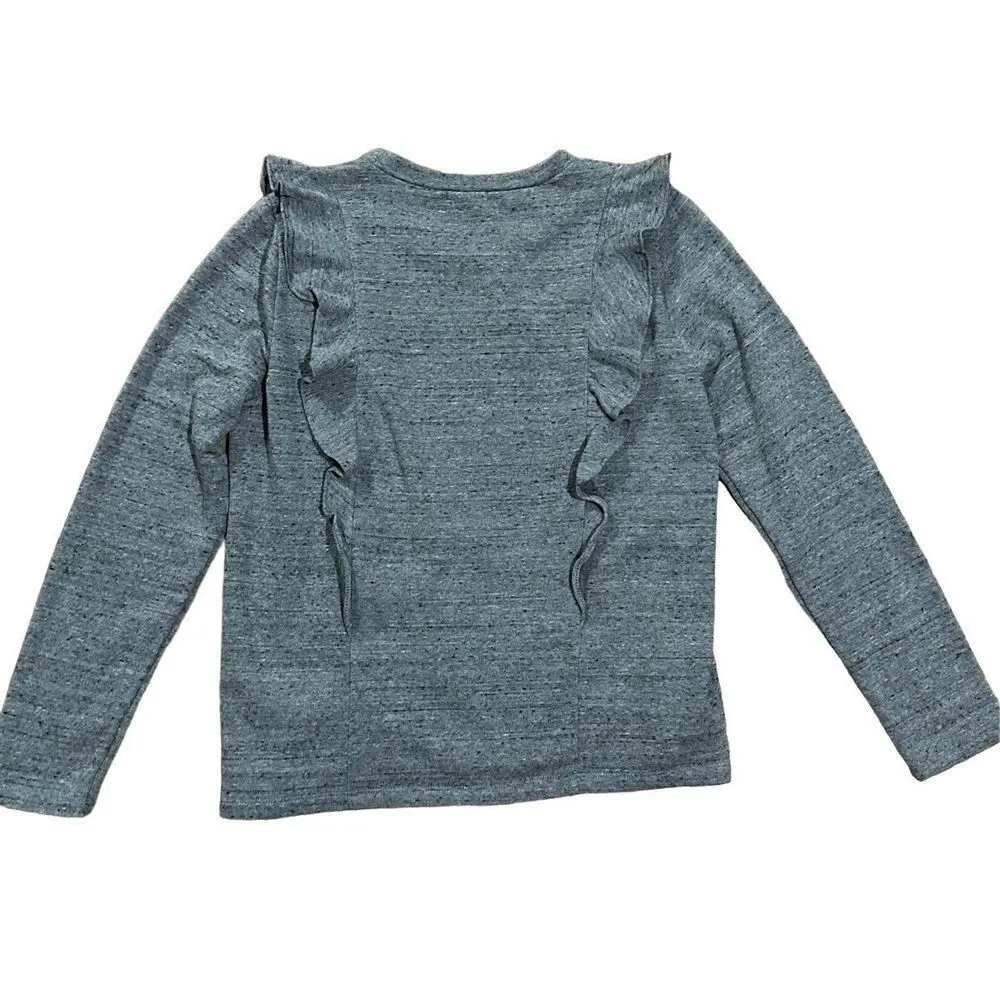 J. Crew Mercantile ruffled sweatshirt pullover grey speckled sz medium Gray - Image 2
