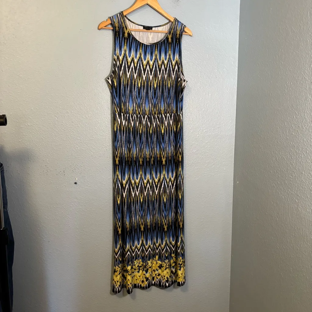 J. Jill Wearever Ikat Print‎ Blue Yellow Sleeveless Knit Maxi Dress Size undefined - Image 3