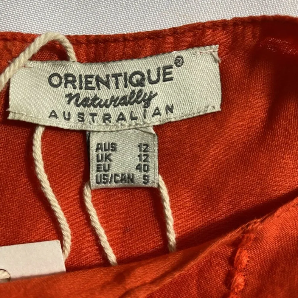 NWT Orientique Naturally Australian Womens Dress Embroidered with Cut Outs Small Orange - Image 7