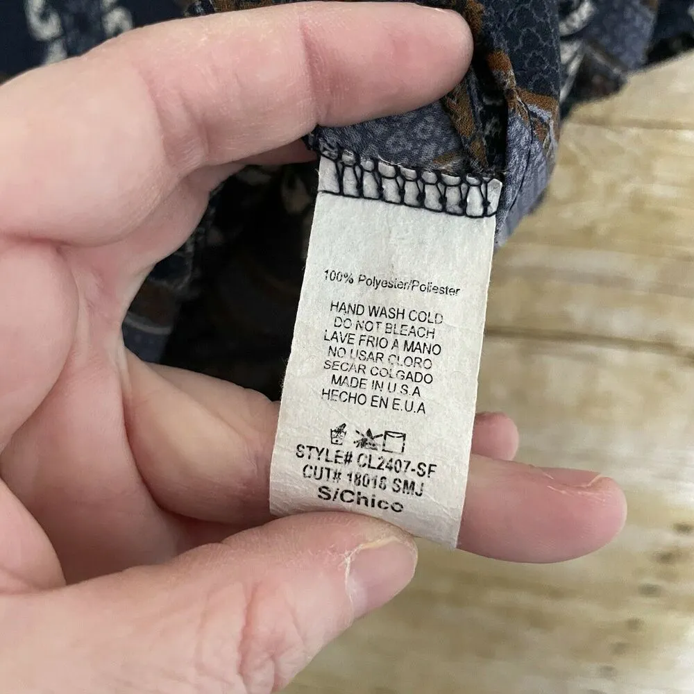 Papermoon For Stitch Fix Women's Blue Printed Boho Top - Size Small - 3/4 Sleeve - Image 4