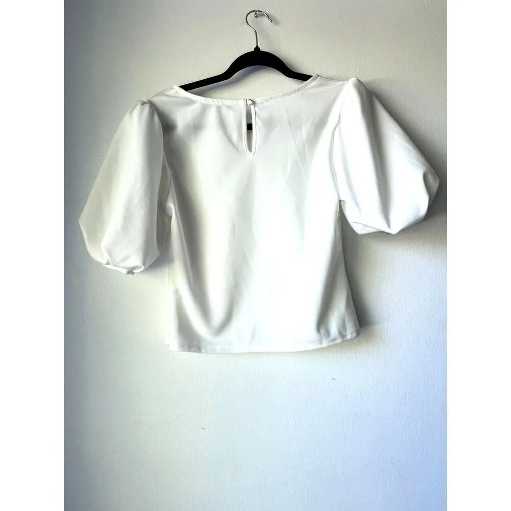 Womens white large blouse solid fresh short sleeve top casual L - Image 3