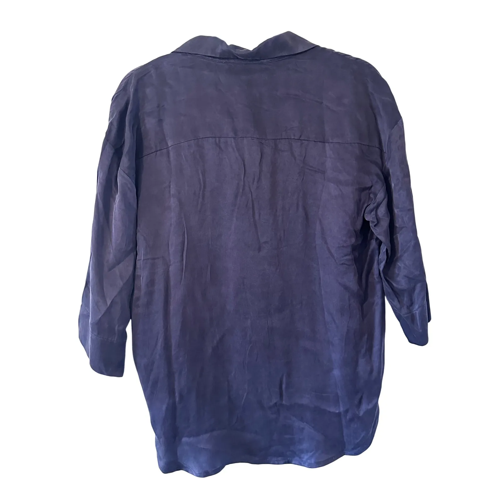 POMANDER PLACE Navy Blue Cupro Button Front Shirt Top XS NWT Preppy Lightweight - Image 5