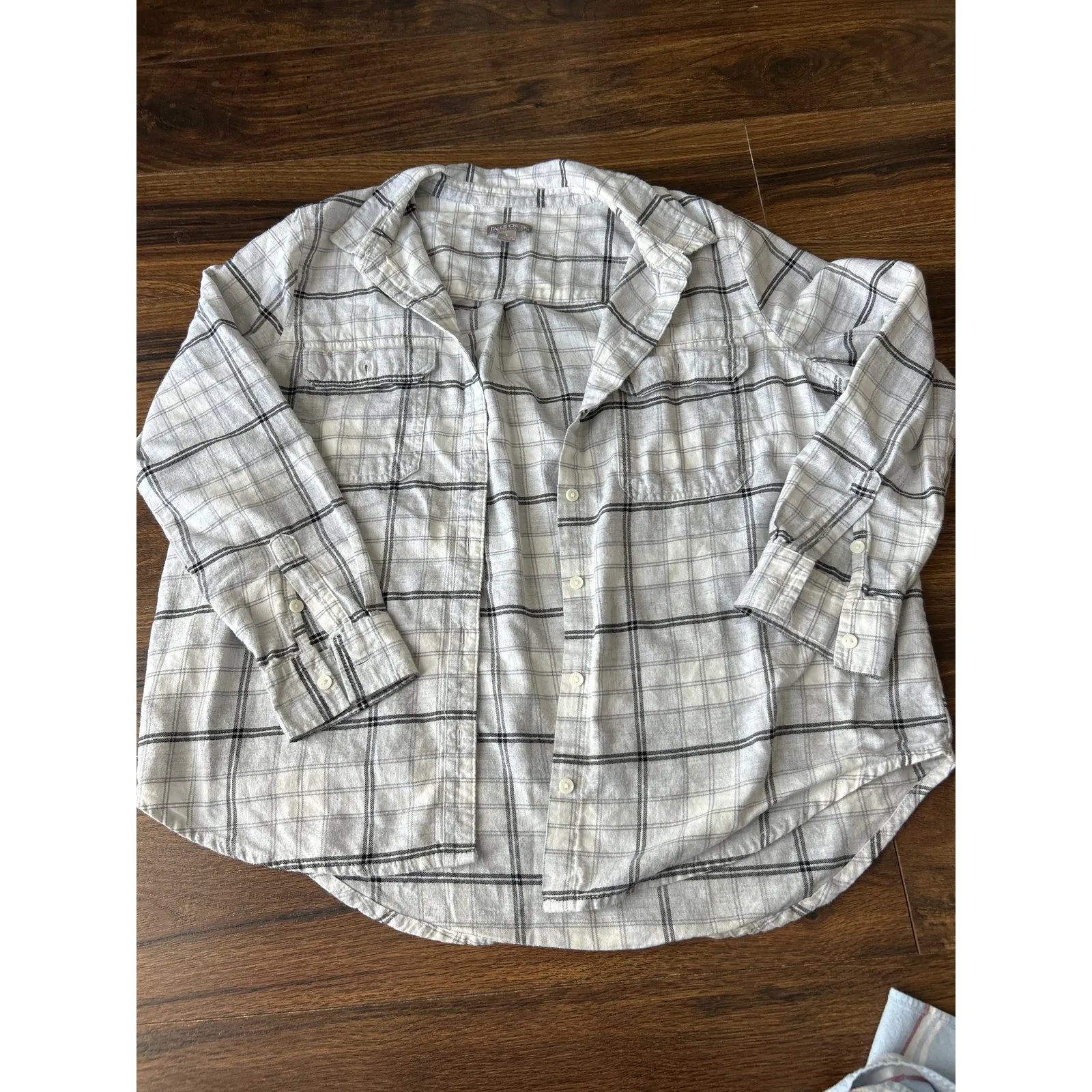 Falls Creek Button Up Large Lot of 3 Long Sleeve Blue Gray Striped Plaid Flannel - Image 5