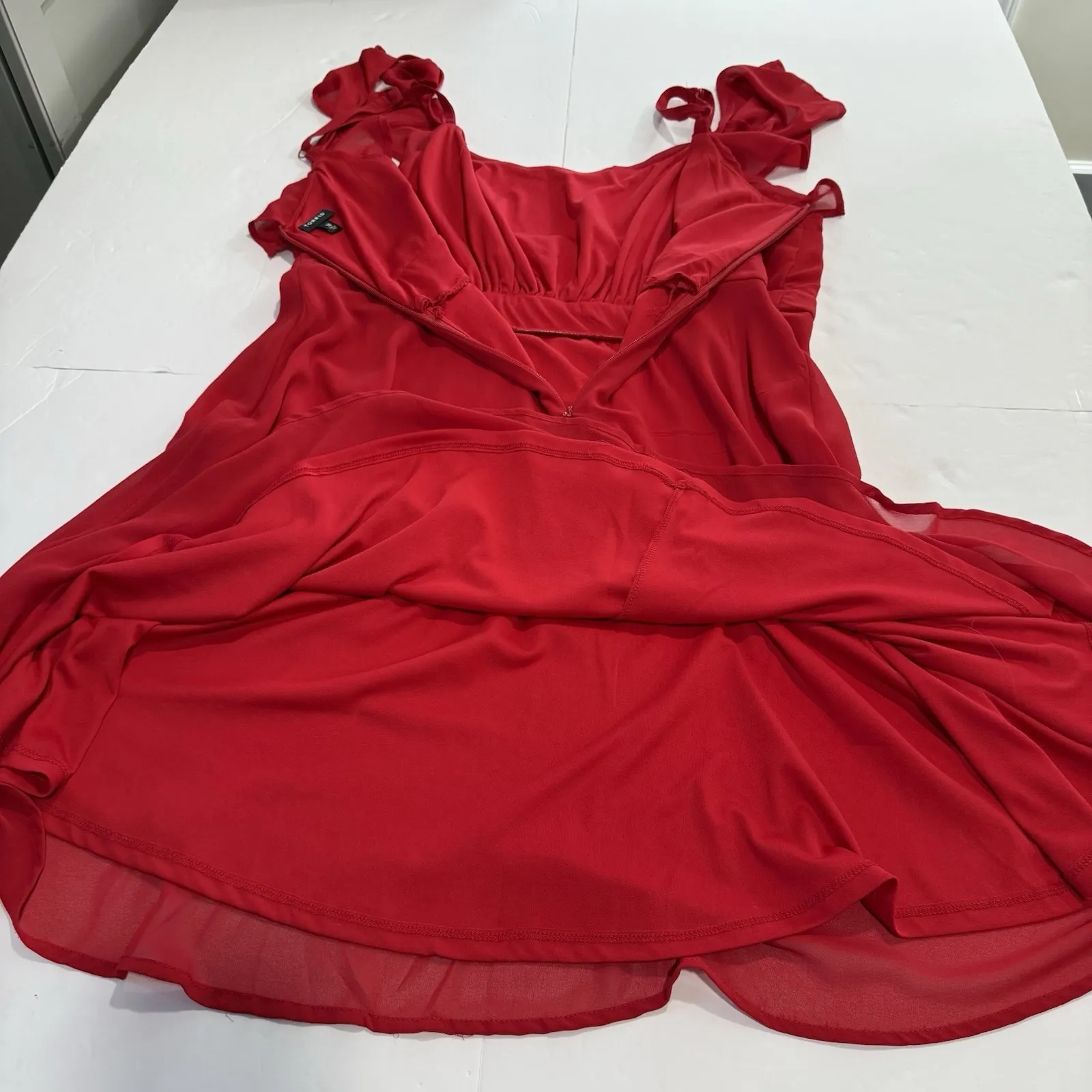 Torrid Red‎ Chiffon Ruffled Cold Shoulder Skater Dress Size 18 - Image 7