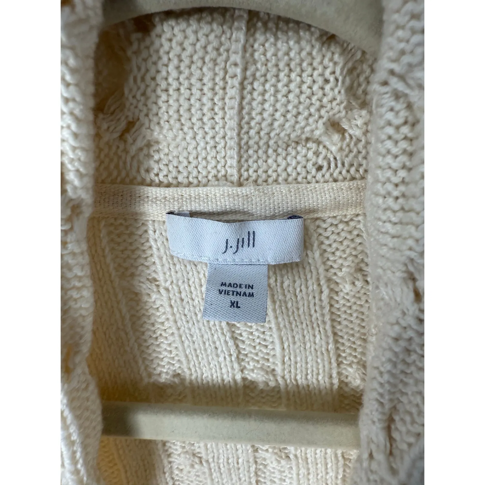 J.Jill Cream Cable Knit Open Front Cardigan XL – Aran Fisherman Cozy Knit - Image 3
