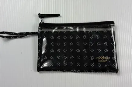 Jon Hart Design Clear Pouch Wristlet Black Heart Print Travel Accessory - Image 1