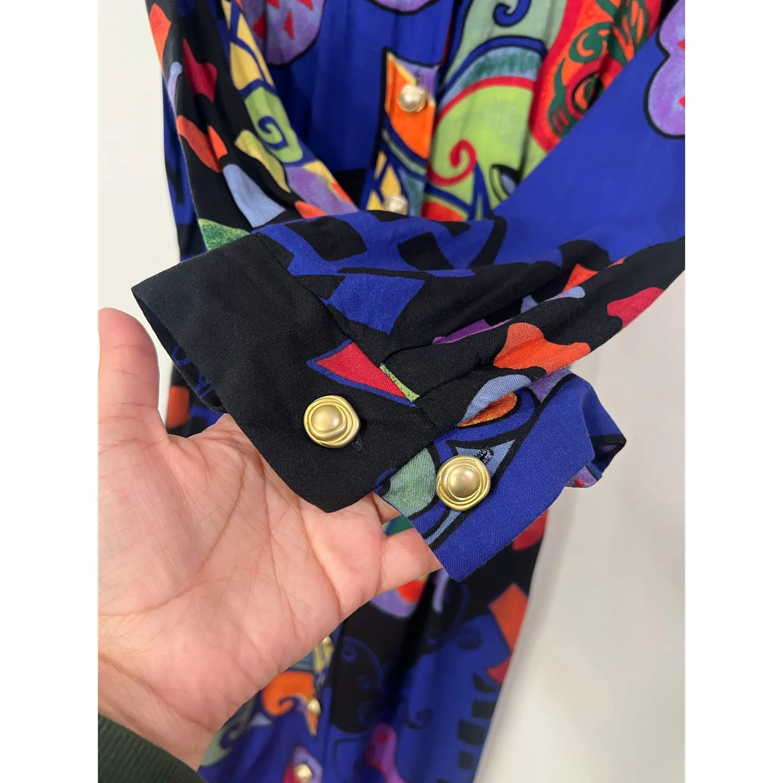 Vintage Women’s Melissa Collection Funky Art Deco Abstract Print Shirt Dress 4 Blue - Image 6