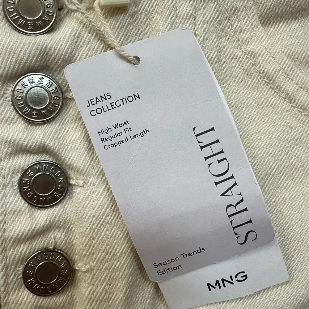 Mango NWT 328 Bonnie Straight Leg Jeans with Buttons Cropped High Rise Cream 6 - Image 12