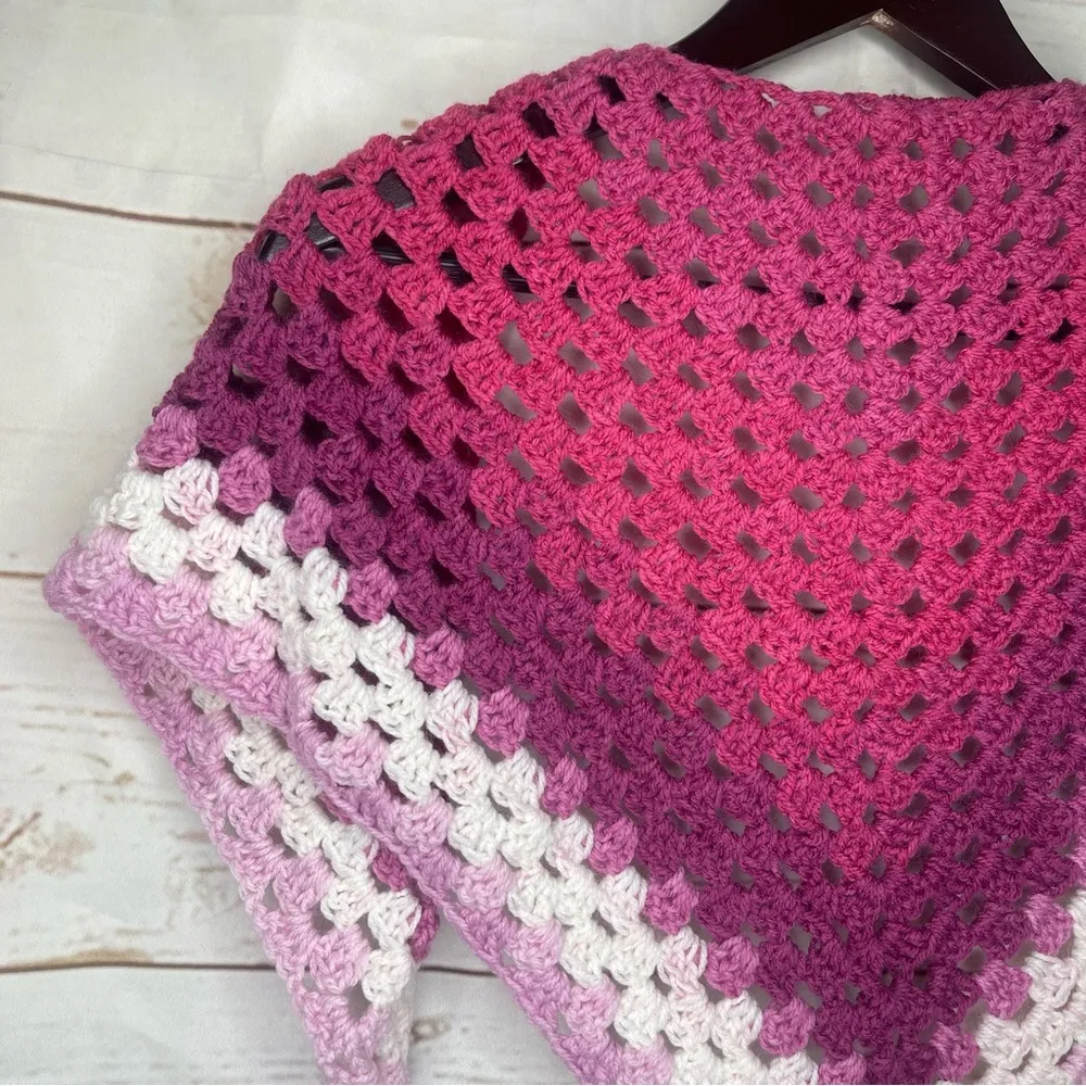 Handmade • Crochet Triangle Scarf/Shawl • Pink & Purple • Tassels • Spring - Image 9