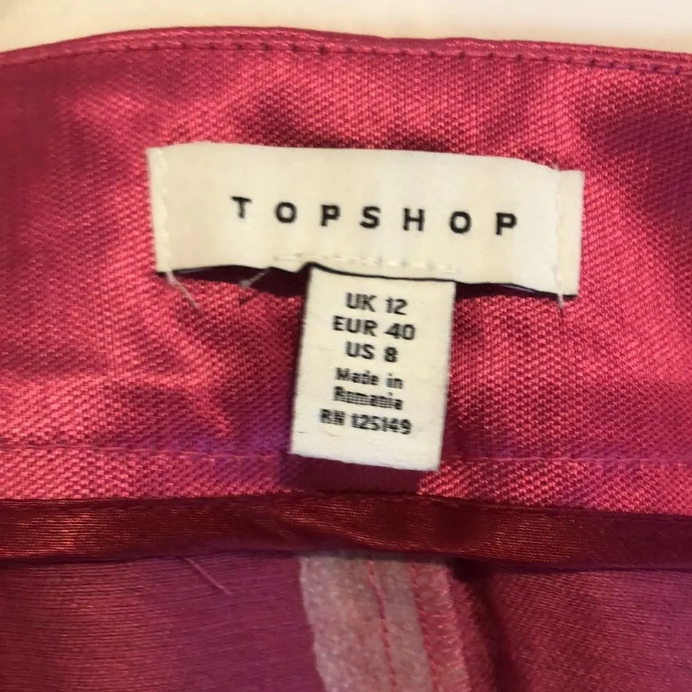 TOPSHOP Fuchia Metallic Hot Pink A-Line Skirt Sz 8 - Image 3