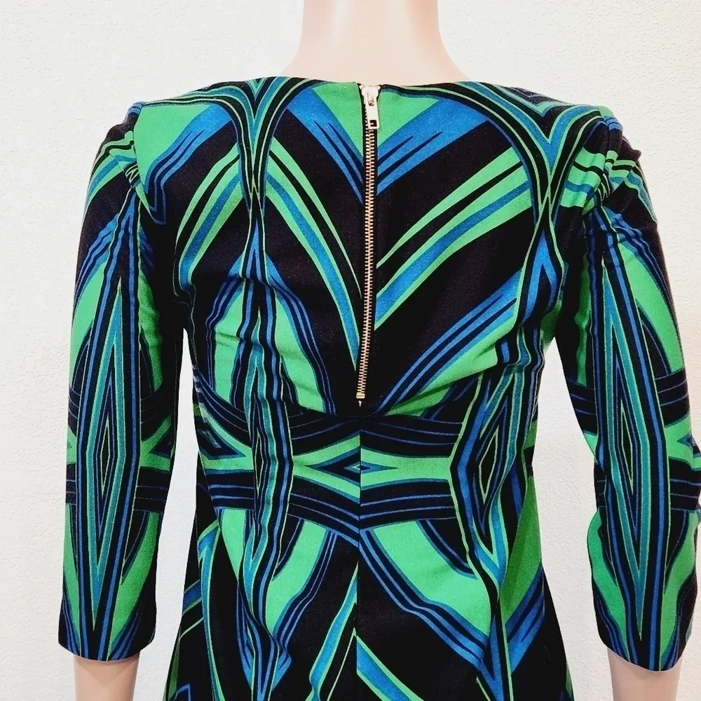 TAYLOR Green Blue Black Knit Geo Print Shift Work Social Versatile Dress Size 4 - Image 7