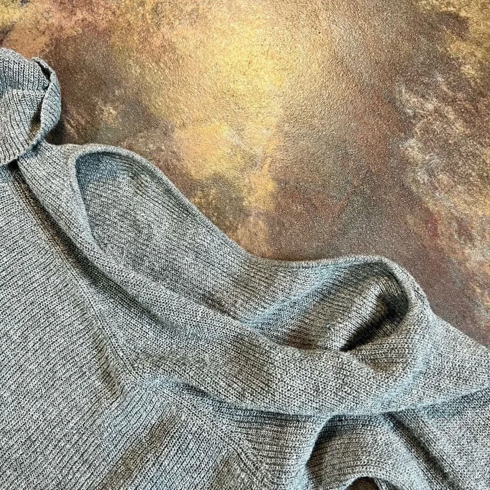 BCBGenerations Women’s Gray Peek Shoulder Turtleneck Sweater Medium - Image 2