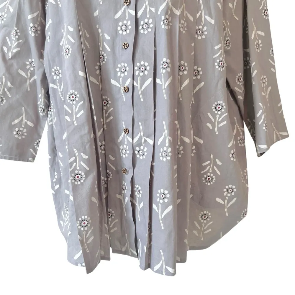 Gudrun Sjoden Woven “Chai” Tunic, Gray Floral Pattern Size L - Image 4