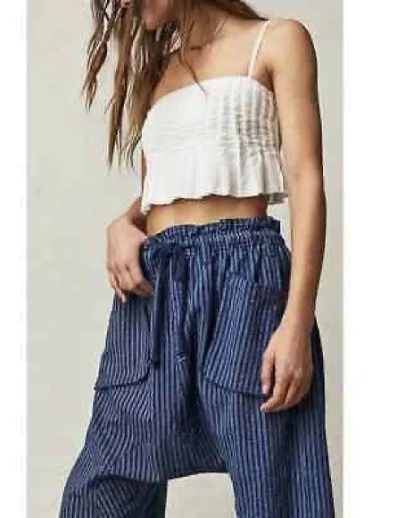 Free People women’s X-Small Runyon Blue/white Stripe Oversized Harem Pants! - Image 2