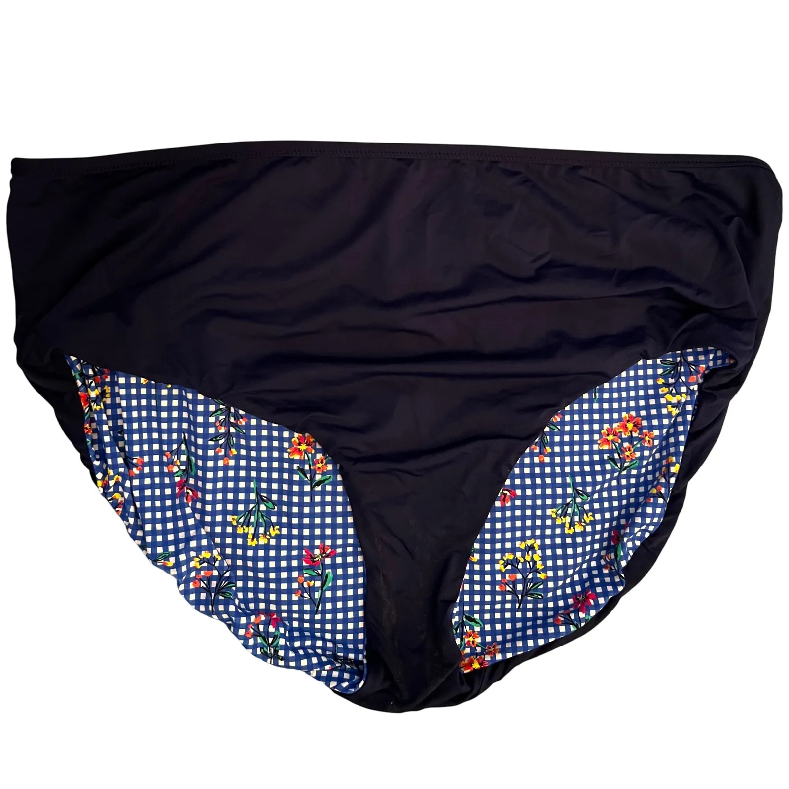 Lands' End Bikini Bottoms 22W High Rise Reversible Blue Gingham Floral Swim - Image 7