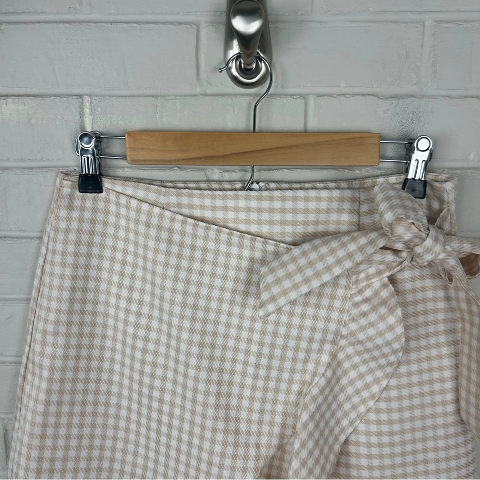 Lea & Viola Cream White Gingham Plaid Ruffle Wrap Skirt Size M - Image 6