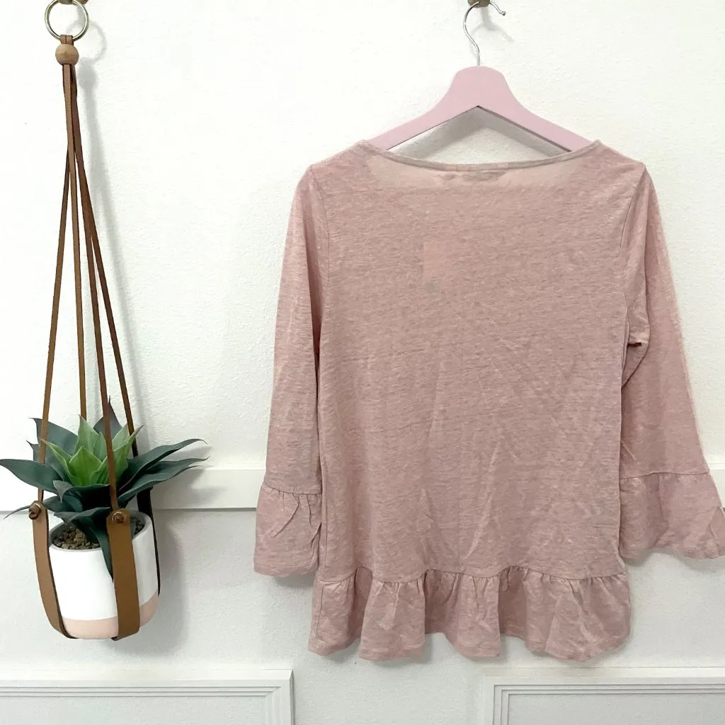 NWT Boden Light Pink Linen Flare Peplum Jersey 3/4 Sleeve Top Size S J0201 - Image 7