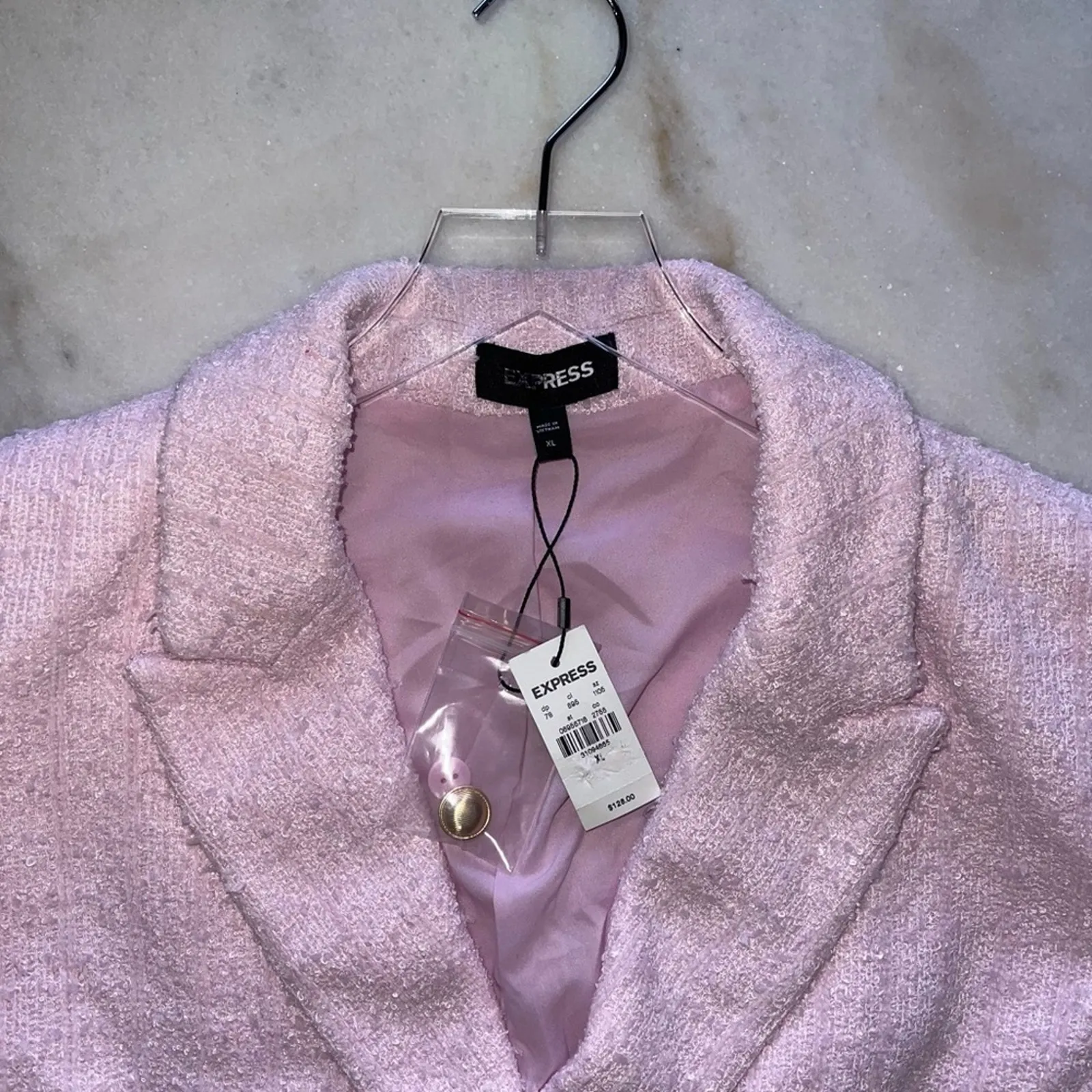 Express Tweed Cropped Short Sleeve Blazer in Souvenir Pink Style: 06956716 - Image 13