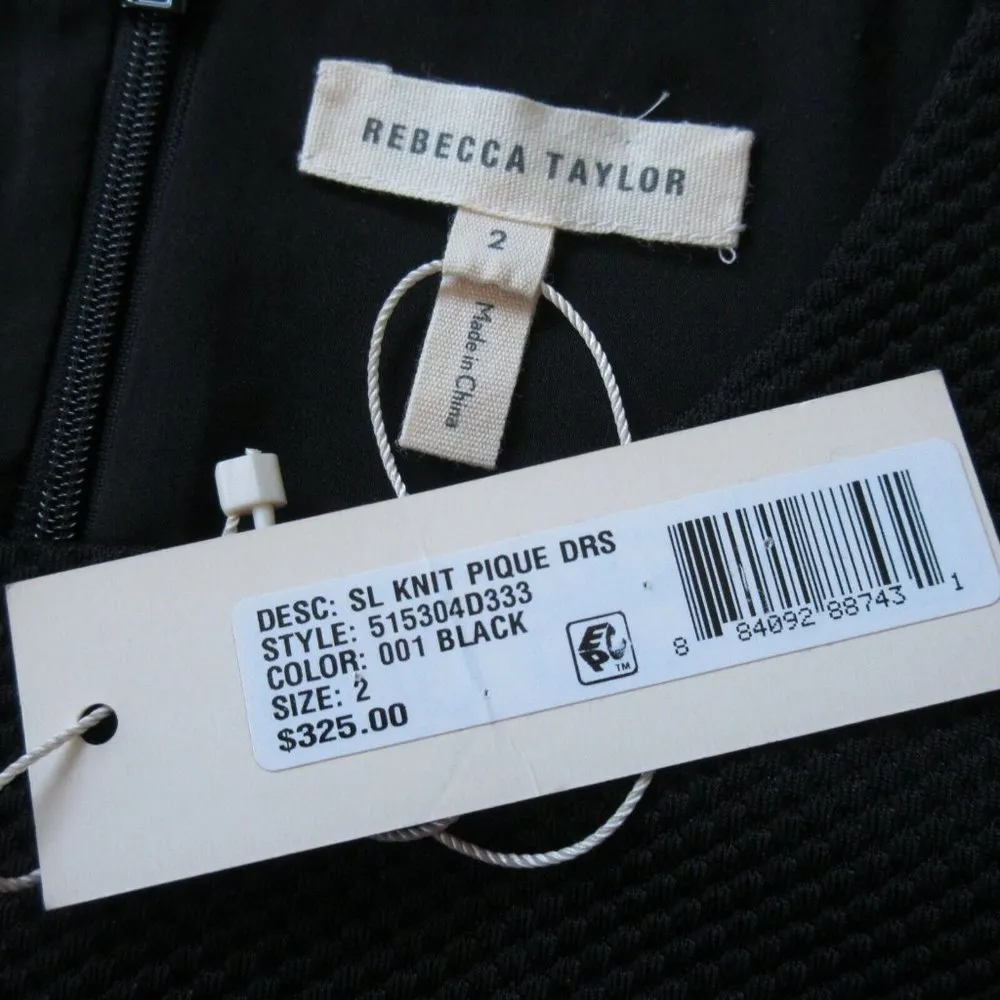 NWT Rebecca Taylor Stacy in Black Pique Textured Knit Ruffle Hem Dress 2 $325 - Image 4