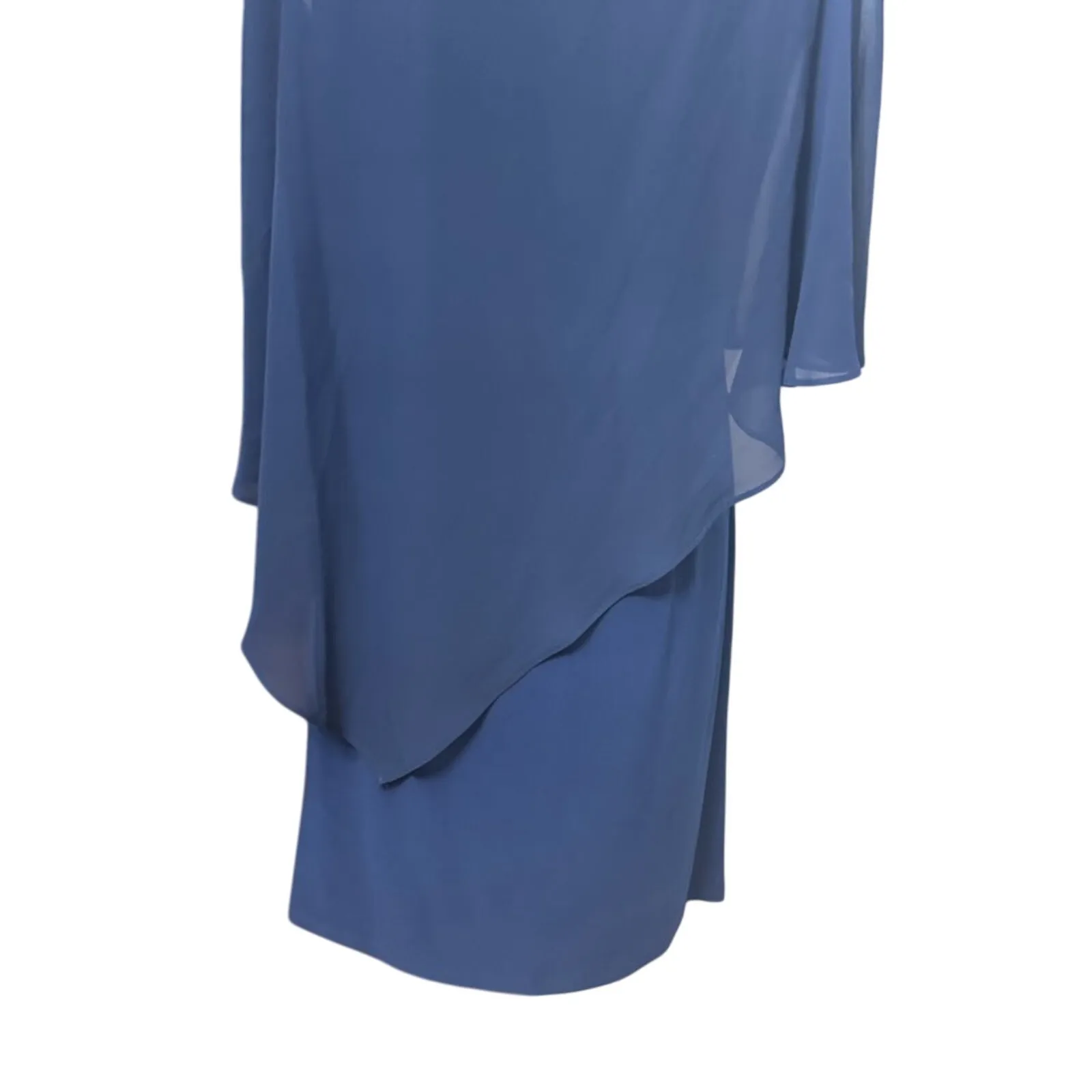 SLNY Sheath Dress Flowing Capelet Round Neckline Bead Accents Blue Women's 6 NWT - Image 4