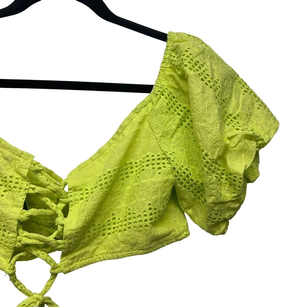 Wild Fable Womens Top Medium Eyelet Cropped Puff Sleeves Dainty Beachy Coquette - Image 8