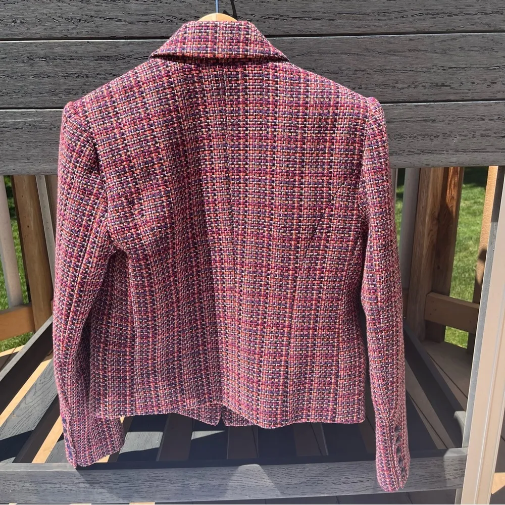 L’Agence Brooke Pink & Purple Double Breasted Cropped Tweed Blazer Size 4 - Image 6