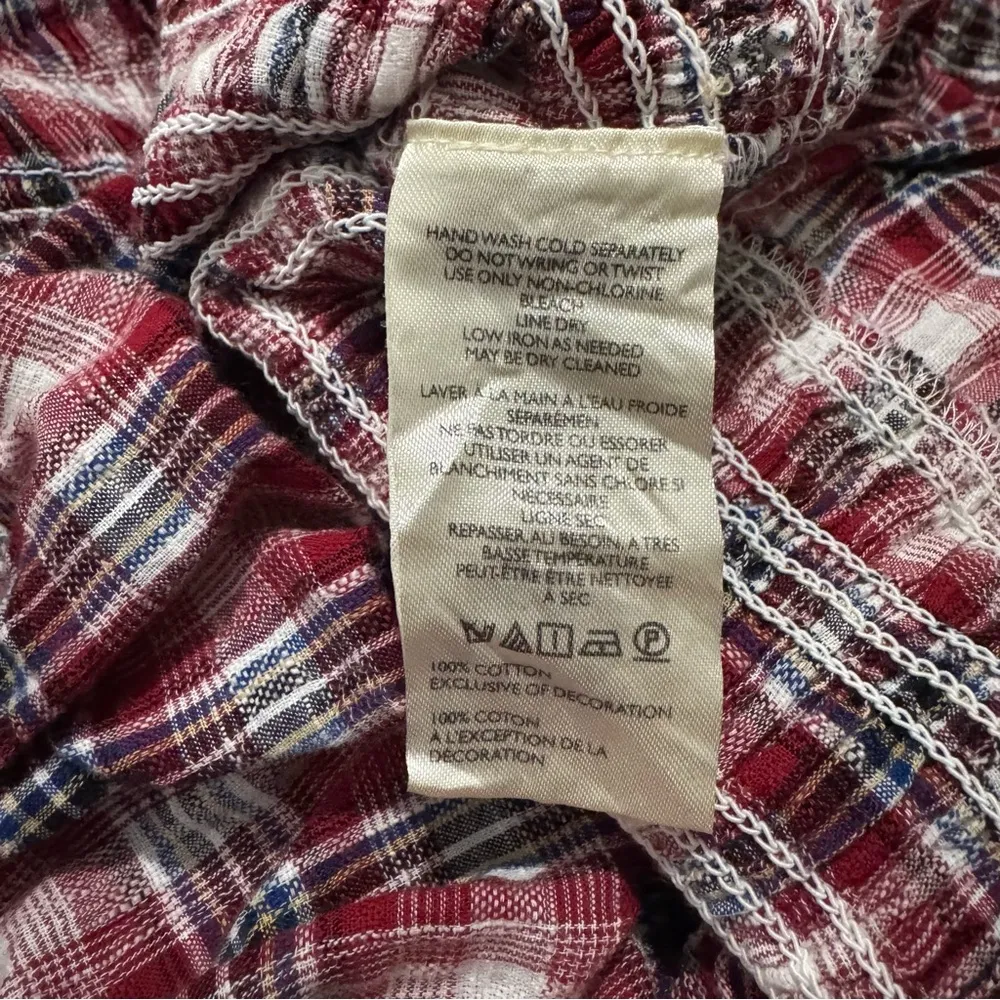 Anthropologie Pilcro Smocked Plaid Mini Dress size Medium in Red Motif - Image 8