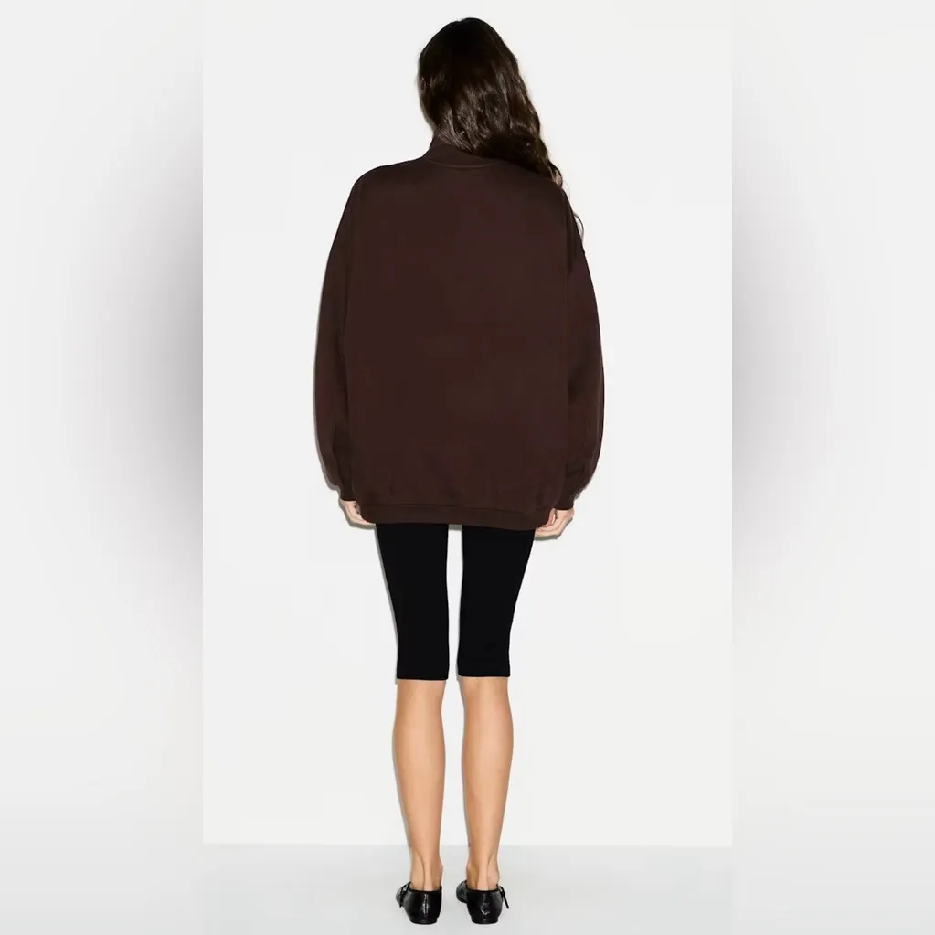 Skims NWT Boyfriend Fleece Slouchy Half Zip Pullover Expresso Color Size M - Image 2