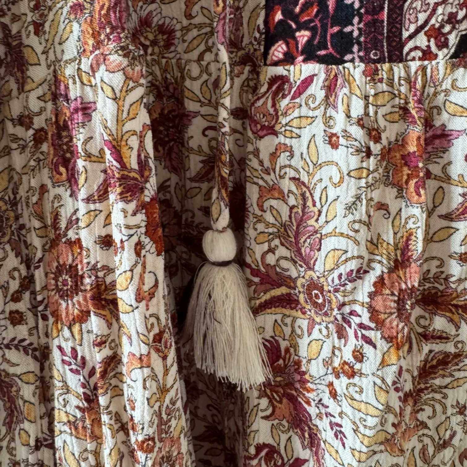 Frye and Co sz L Womens 100%Rayon Long Sleeve Patchwork Floral Dress Boho Hippie Size L - Image 4