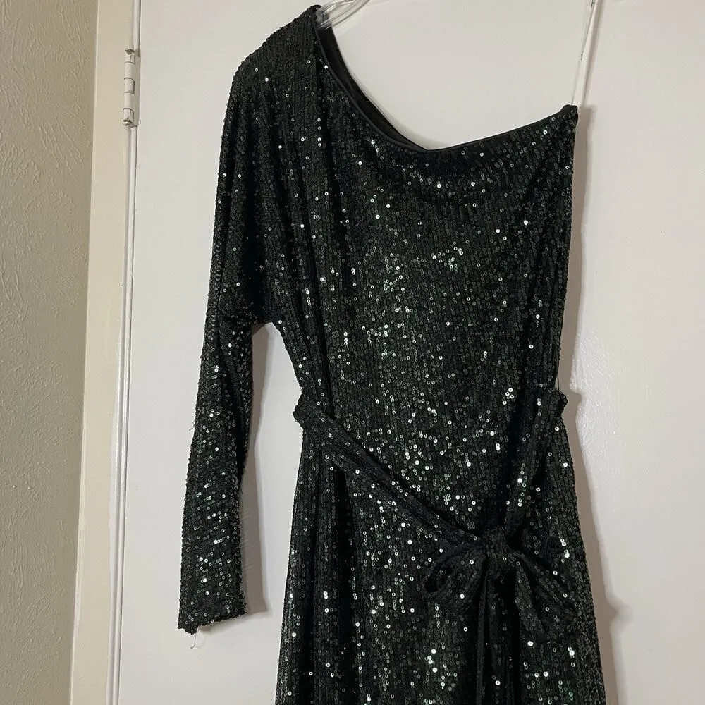 Lulu's Rare Gem Emerald Green Sequin One-Shoulder Mini Bodycon Dress Medium - Image 4