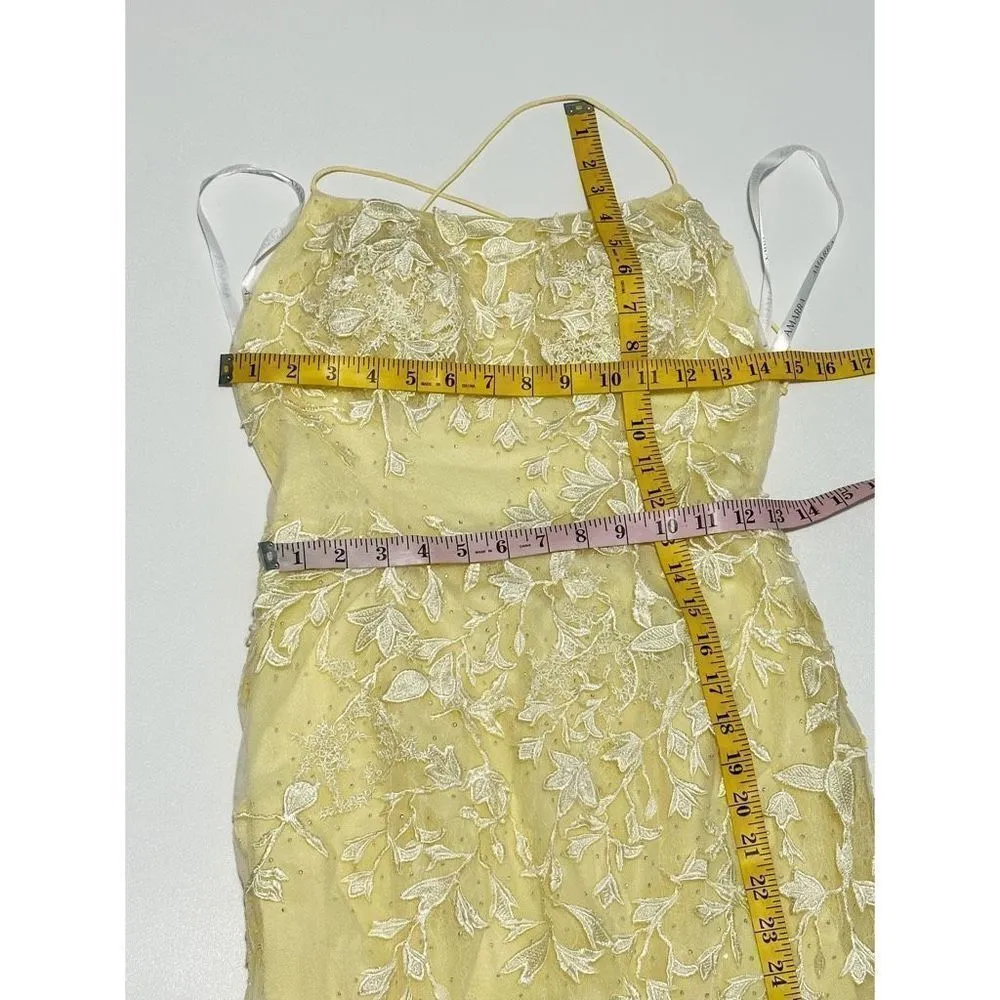 Amarra Yellow Floral Lace‎ Applique Spaghetti Strap Formal Gown Dress Size 2 - Image 11