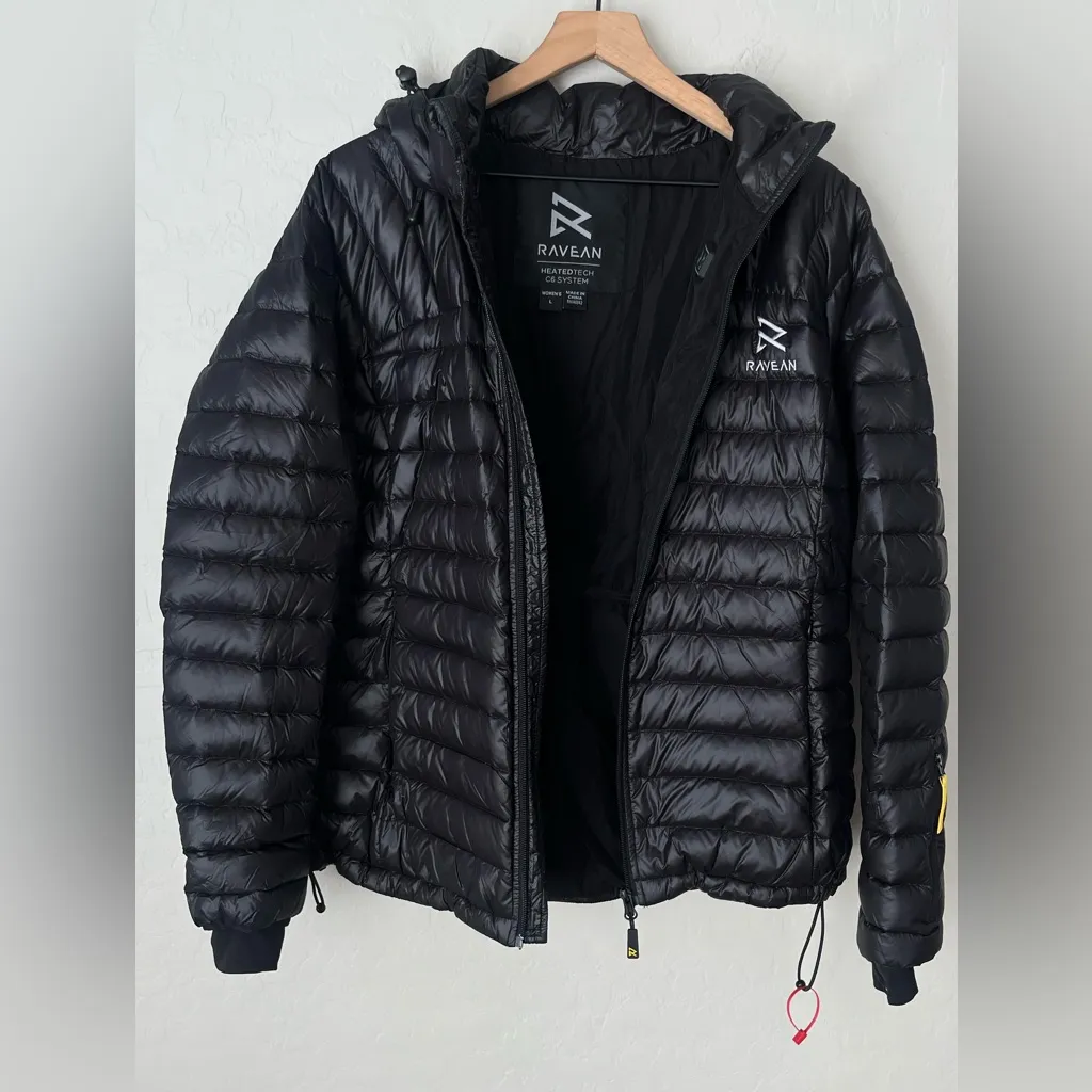 Ravean Down Heated Jacket Detachable Hood Rechargeable 12v Battery large Black - Image 3