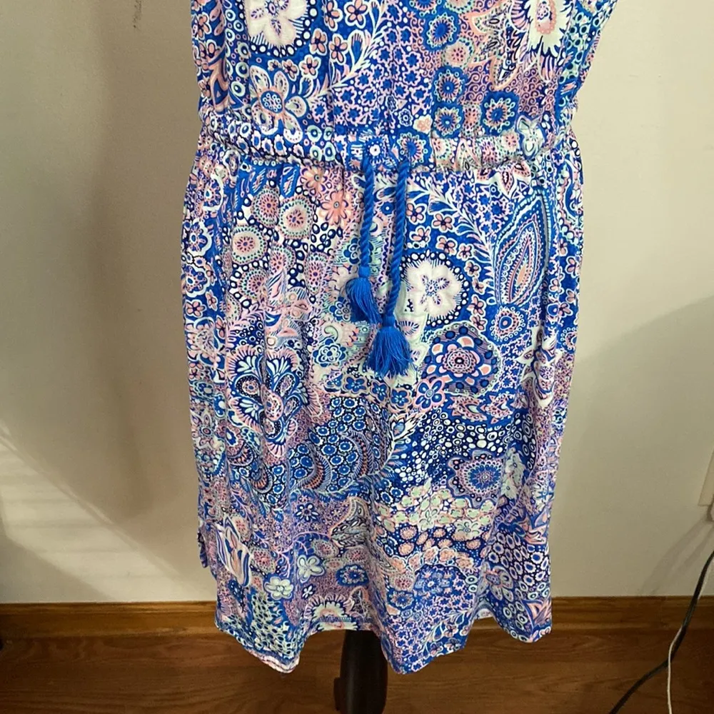 T by Talbots tassel tie stretch jersey knit sleeveless paisley print dress sz Mp - Image 6